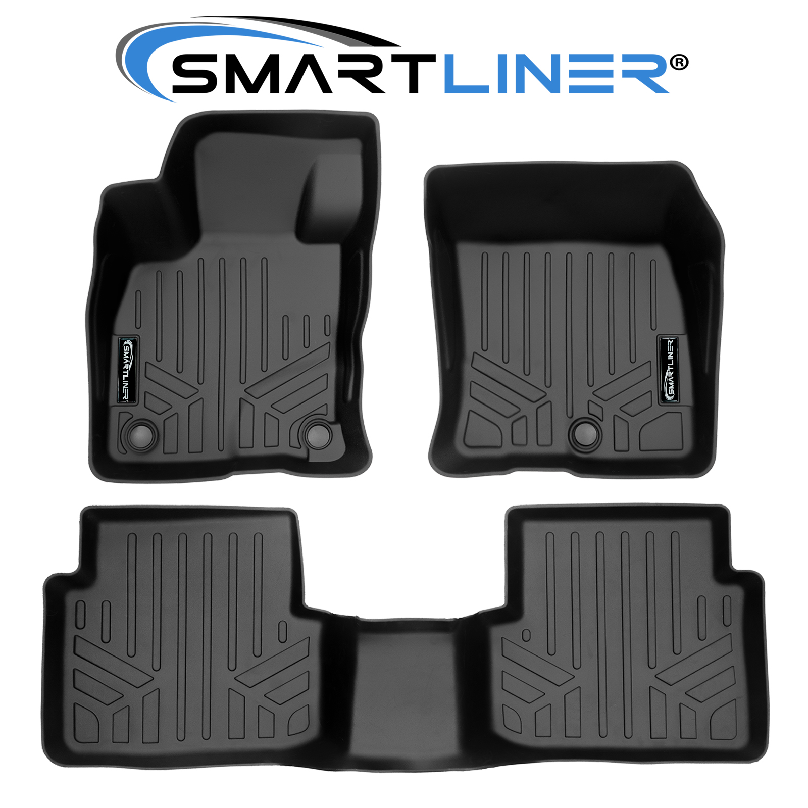 SMARTLINER Custom Fit Black 2 Row Floor Mat Liner Set for 2021 Ford